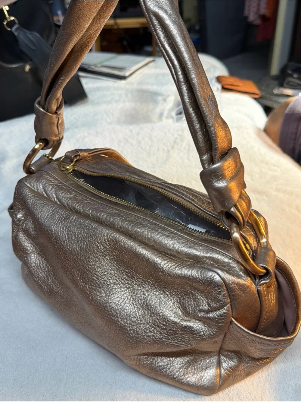 Coach #13465 Metallic Bronze Leather Shoulder Bag - Women